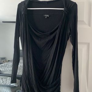 Shine black faux wrap blouse